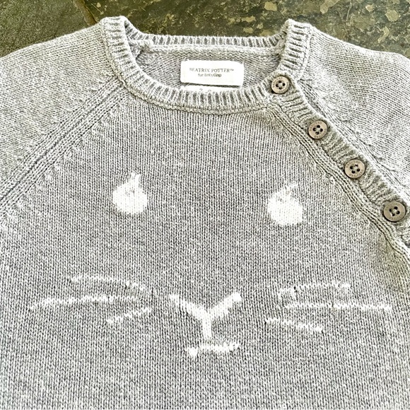 Beatrix Potter~Baby Gap•3-6M•Heather Grey•Soft, Knitted, Button-Up, Bunny Onesie - Picture 3 of 14